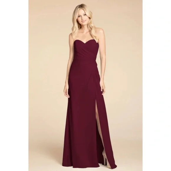 Hayley Paige Occasions Strapless Burgundy Chiffon Bridesmaid Dress 5913 Size 8 - Picture 1 of 12